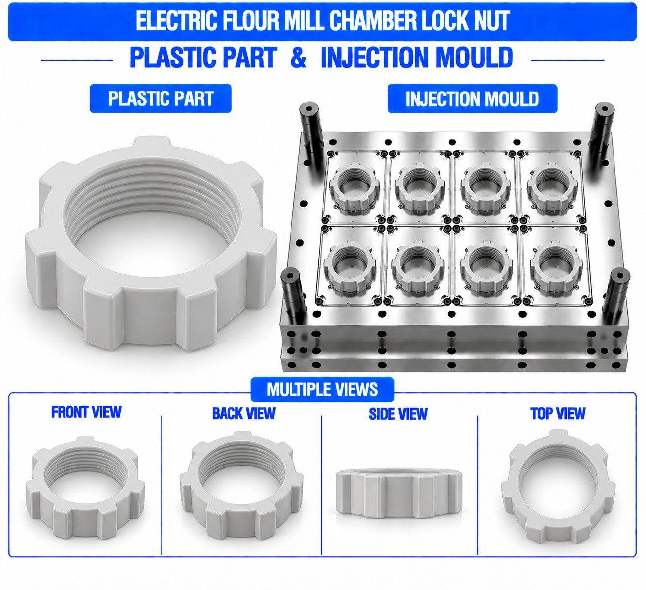 Electric Flour Mill Plastic Chamber Lock Nut Mould and Moulding Service